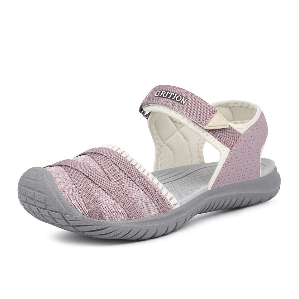Casual Closed Toe Flat Heels Women's Sandals with Stretch Fabric, Lightweight EVA Insole, and Hook & Loop Closure in Pink - SF0269